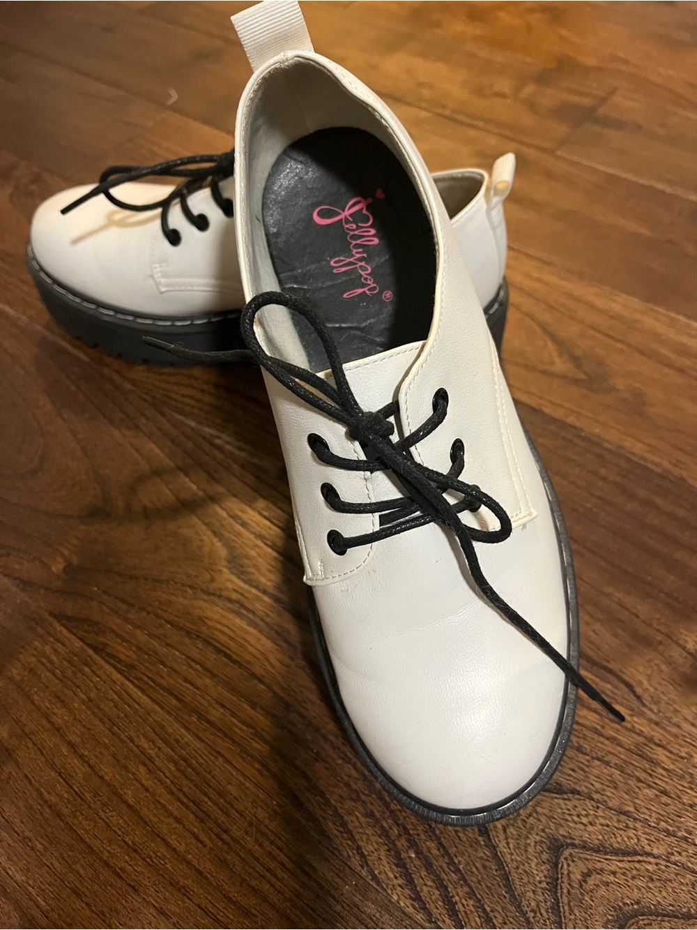 Jellypop Cream Lace-Up Platform Boots with Black Laces